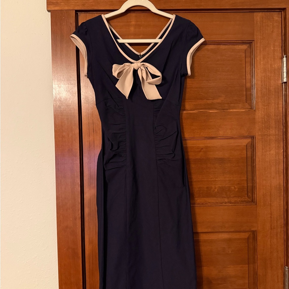 Modcloth Navy Dress with Cream Bow